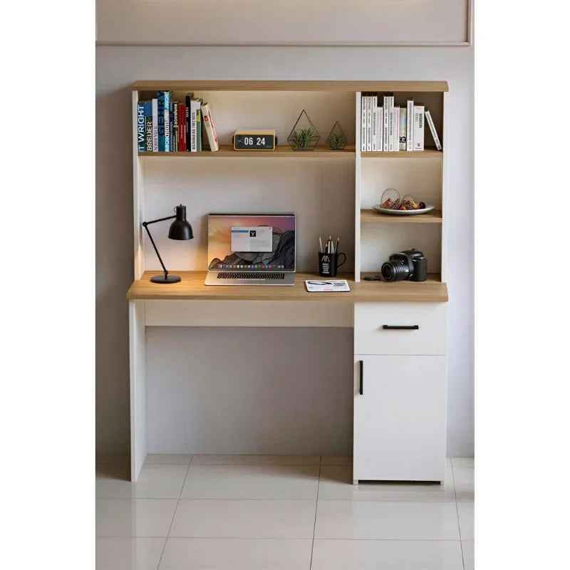 LLOYD MDF desk with bookcase shelves, right drawer, and cabinet door