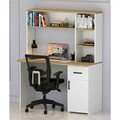 LLOYD MDF desk with open shelves, side cabinet, and drawer under monitor area