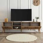 TV table with three open compartments and side drawers, light oak MDF, 180cm