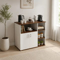 VIOLA coffee corner cabinet with wood top, white doors, and open shelves for cups