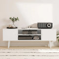 TV table with side cabinets, center shelf and drawers, MDF, light finish, 135 cm