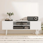 TV table with side cabinets, center shelf and drawers, MDF, light finish, 135 cm