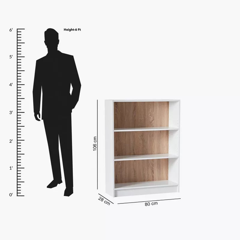 Bookcase size 80x28x106cm, white frame with wood-effect interior shelves