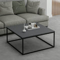 Square coffee table with dark MDF top and black metal frame, 90x90 cm
