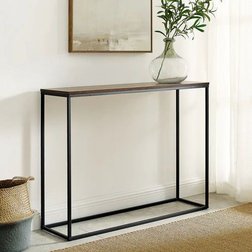 Console table with dark metal frame and MDF shelf, 120x40x90cm