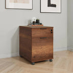 Wooden drawer cabinet with top drawer and lower cabinet door, on caster wheels