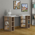 MDF desk 140x60x75cm with open shelves, light wood finish, rectangular desktop