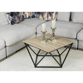Square coffee table: light MDF top, black metal base, 60x60x40cm