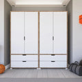 OTTO MDF wardrobe with white panel doors and two lower drawers, light wood frame