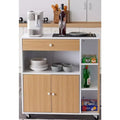 Coffee corner cabinet with drawer, two-door base, open shelves, light wood & white