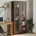 Brown MDF bookcase with glass doors and open shelves for books