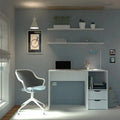 White MDF desk with open shelves and drawer, 120x50x75cm