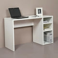 White MDF desk with open shelf on right and fixed work surface, 120x50x75cm