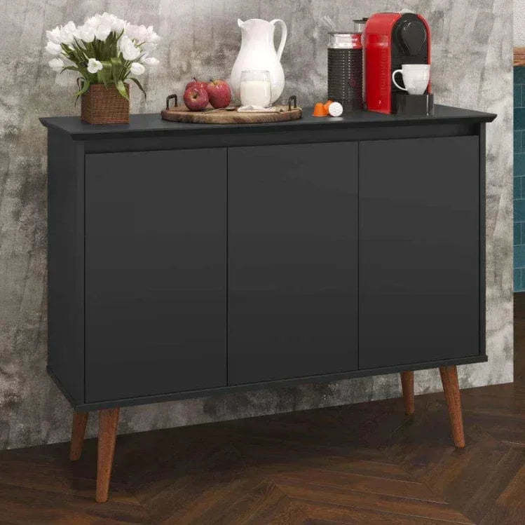 LULU coffee corner sideboard in black MDF, two-door cabinet, 90x35x85cm