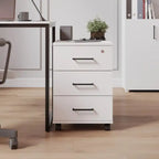 White MDF drawer unit with 3 drawers, black bar handles, on rolling casters