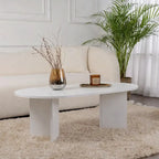 Oval white MDF coffee table with two slender legs