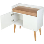 Coffee corner cabinet with open door, white MDF and light wood shelf top