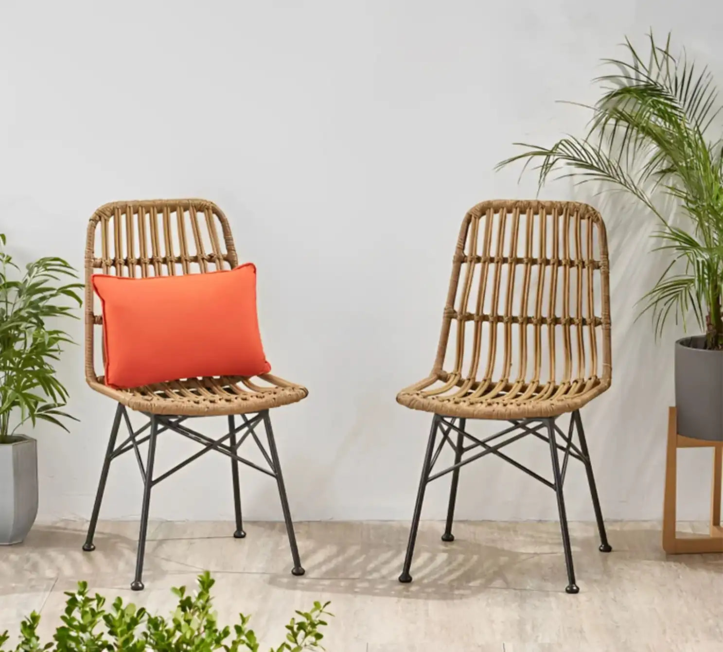Brita set of 2 rattan bamboo chairs for restaurants and cafes in beige