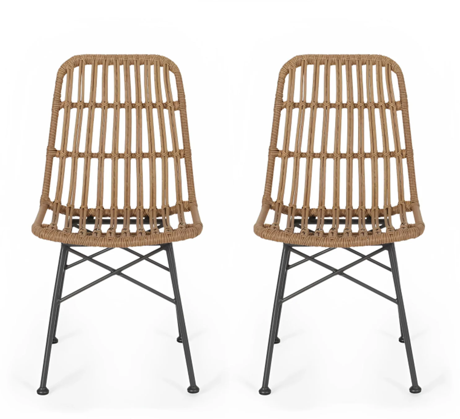 Brita set of 2 rattan bamboo chairs for restaurants and cafes in beige