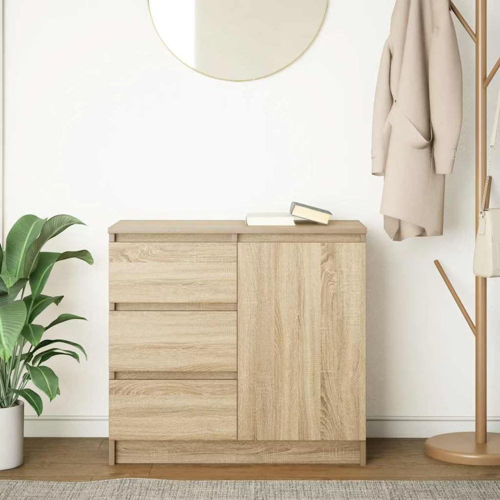 Light wood MDF dresser unit with two drawers and a cabinet door
