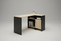 EVAN desk with light MDF top and open storage compartment, dark side panels, 136x88x75cm