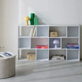 White MDF bookcase with open cubby shelves and 12 storage compartments
