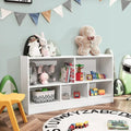 White MDF bookcase with open shelves and three storage rows for books and toys