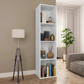 White MDF bookcase with open shelves and multiple compartments, 35x30x145cm