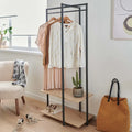 DIVA clothes stand with dark metal frame and two open MDF shelves, hanging rail