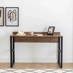 ADAM MDF desk, rectangular wood top with black metal frame and flat legs