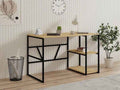 JESS desk with black metal frame and light wood top, plus matching side shelf