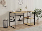 JESS desk with black metal frame and light wood top, plus matching side shelf