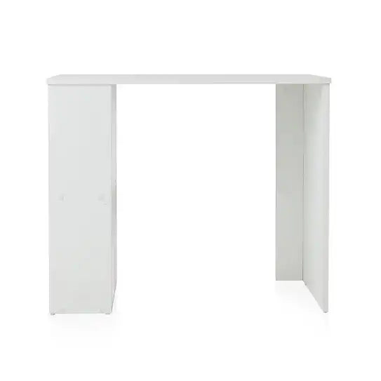 White MDF desk with rectangular tabletop and two open vertical side panels