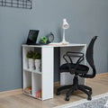 White MDF desk with open shelves and wide tabletop, 90x50x75 cm