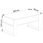 Coffee table dimensions: 920mm wide, 500mm deep, 450mm high (MDF)