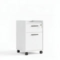 White 2-drawer cabinet drawer unit with black bar handles and rolling casters