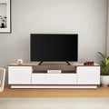 LIZZIE TV table, white MDF media console with central open shelf and two cabinet doors