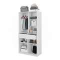 White MDF wardrobe with open shelves, hanging section, and drawers, 100x50x200cm