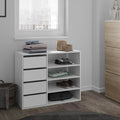 White MDF shoe cabinet with 3 drawers and open shelving for shoes