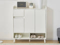 White MDF shoe cabinet with open bottom cubbies and front doors