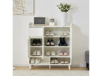 White MDF shoe cabinet with open shelves and compartments for shoes