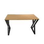 Rectangular MDF desk with light wood top and black metal legs, front view