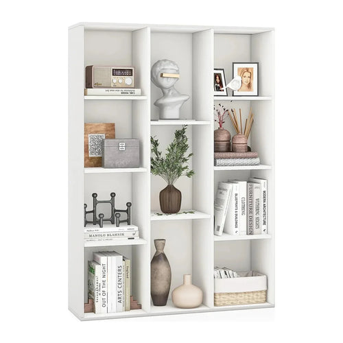 White MDF bookcase with 6 open compartments for books and decor