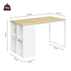 Desk dimensions diagram: 120x60x75cm, light oak top, white MDF frame, 40kg max