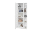 White shoe storage cabinet, tall with 2 doors and fixed open compartments
