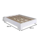 White MDF bed frame, 162x202x36cm, with wooden slat base