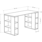 ROSCOE desk dimensions 140×60×75 cm: white MDF with open shelves and cubbies