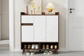 Shoe cabinet with white doors and dark brown MDF frame, 90x35x100cm