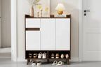 Shoe cabinet with white doors and dark brown MDF frame, 90x35x100cm