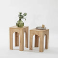 ROSA 2-piece side table set with light wood finish, square tops and arch cutouts